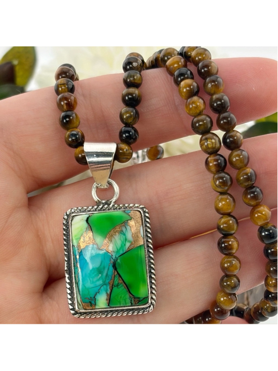 Southwest Jewelry - Peacock Dahlia Turquoise Pendant Necklace Boho Southwest Handmade New 925